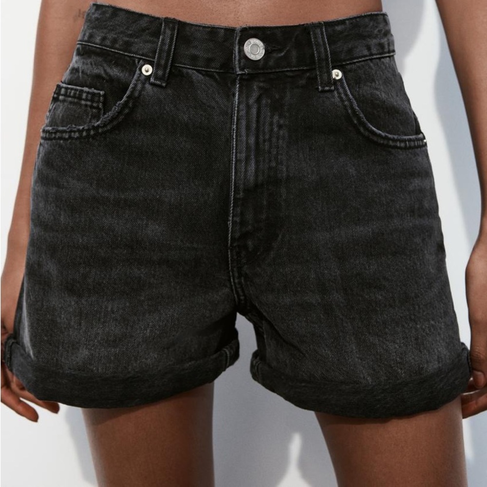 Zara High Waisted Mom Fit Denim Shorts